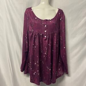 Pullover Top Purple Plum No Brand Tag 2 XL Long Sleeve